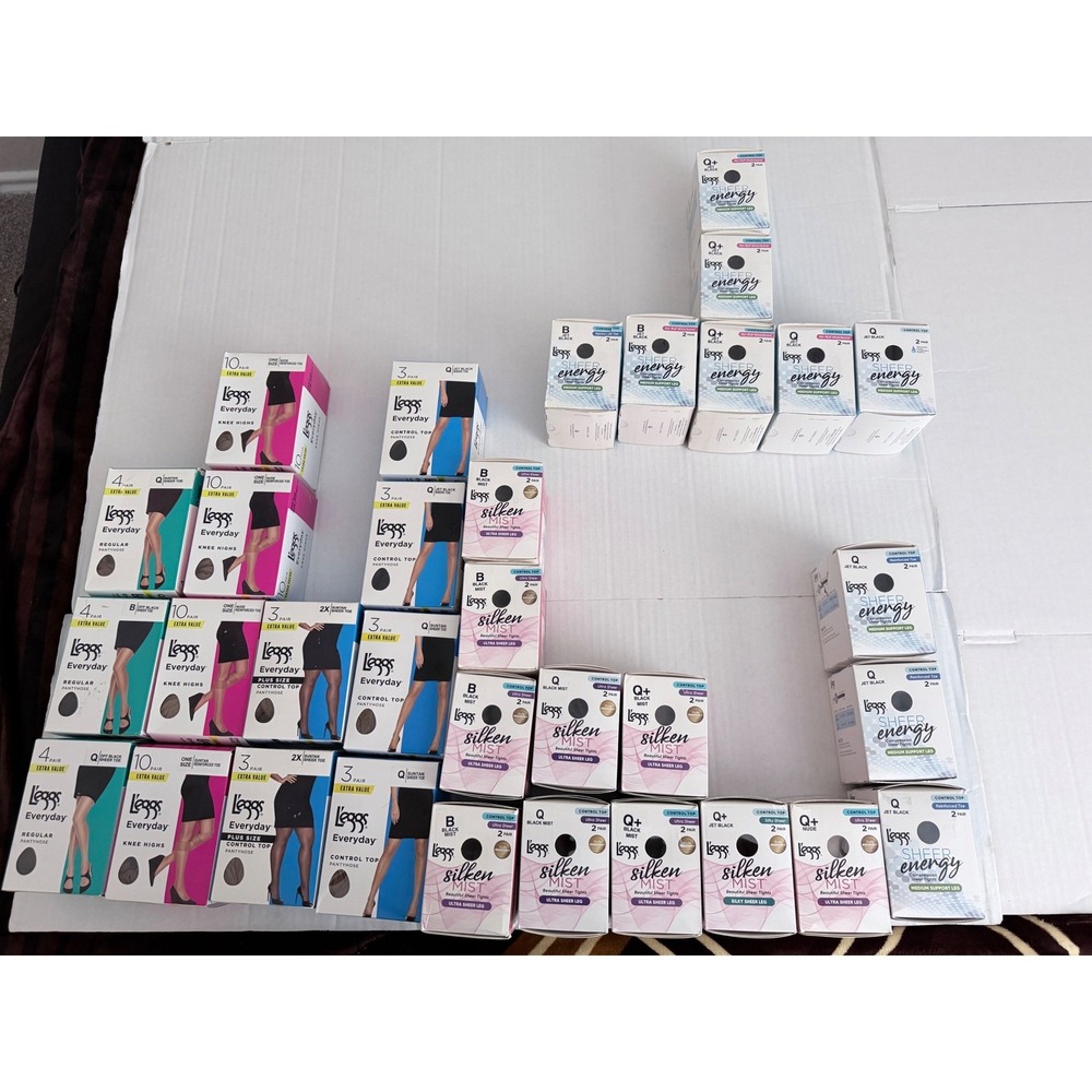 32pc L'eggs Hosiery Lot Sheer Energy Silken Mist Everyday Pantyhose Knee Highs